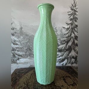 Jadeite-Style Herringbone Vase | 9.5” Mid-Century Green Ceramic